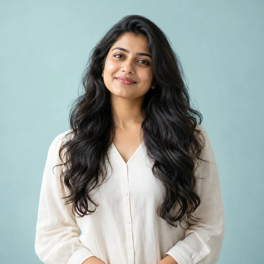 Illustrative portrait of an Indian woman with wavy hair